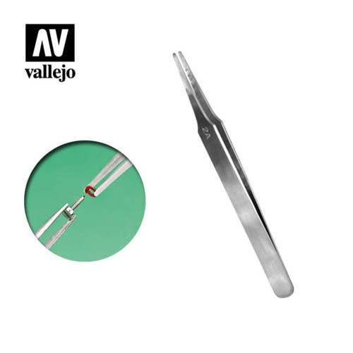 Vallejo Flat Rounded Stainless Steel Tweezers 120mm